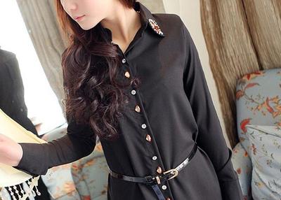 韩版VIVI*款复古风OL通勤亮钻领女装 点亮秋季职业新风格